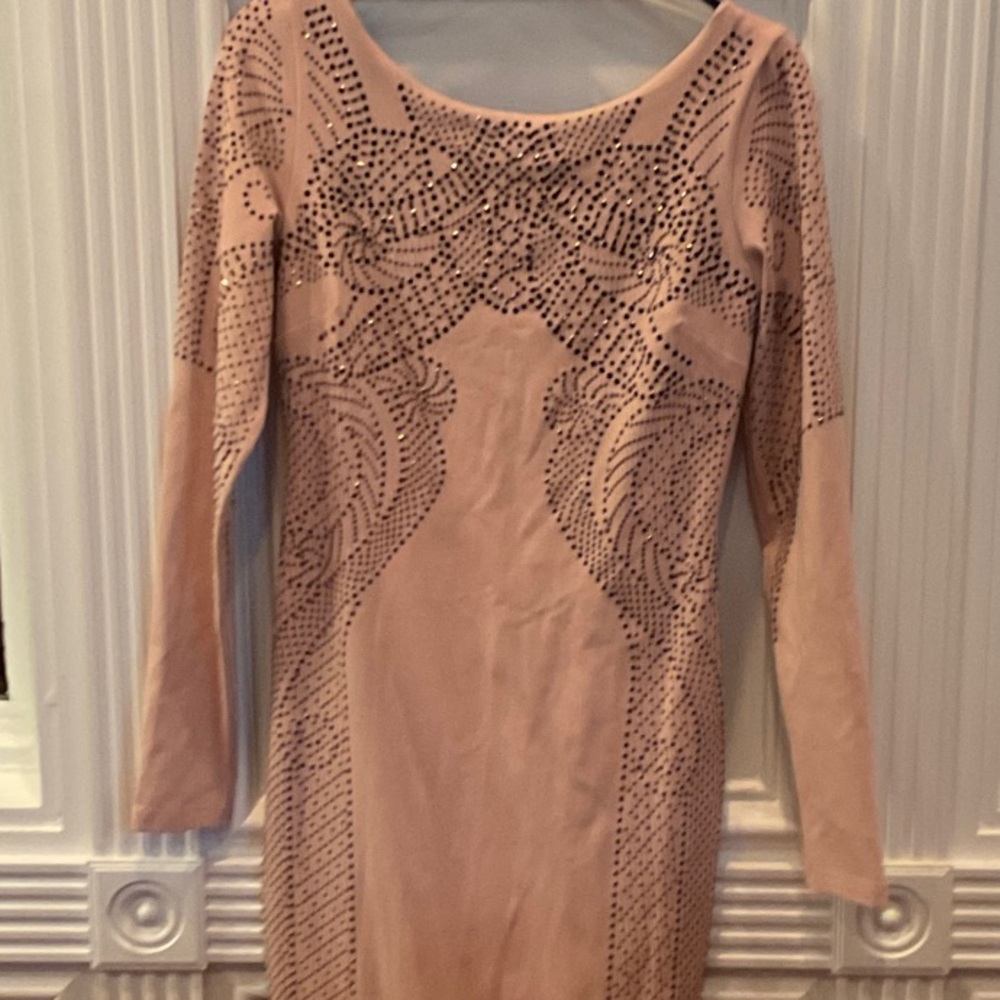 Elegant Blush Pink Midi Embellished Dress